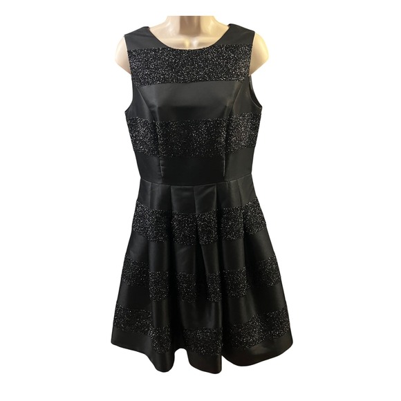 Tommy‎ Hilfiger Dress Black Glitter Stripe Fit Flare Women Size 6 Formal Party - Picture 2 of 11